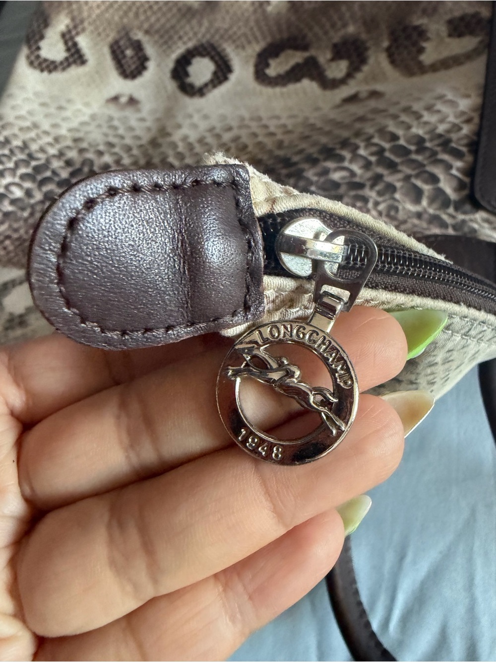 Longchamp Brown & Cream Python-Pattern Tote - Picture 8 of 10